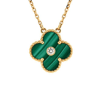 Van Cleef & Arpels Vintage Alhambra Pendant Necklace 18K Yellow Gold and Malachite with Diamond