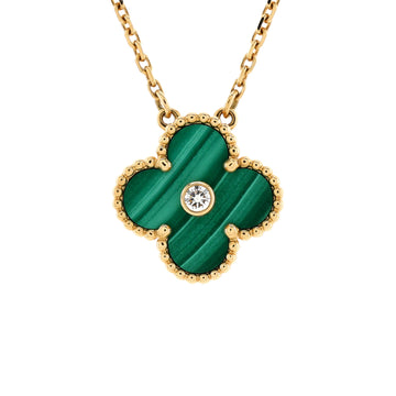 Van Cleef & Arpels Vintage Alhambra Pendant Necklace 18K Yellow Gold and Malachite with Diamond