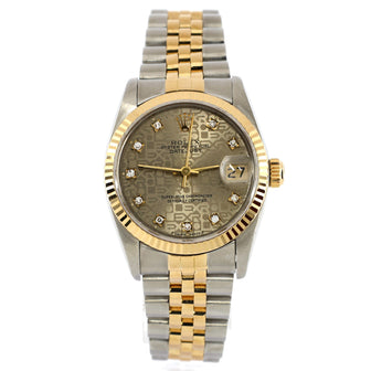 Rolex Oyster Perpetual Datejust Automatic Watch Stainless Steel and Yellow Gold with Diamond Markers 31