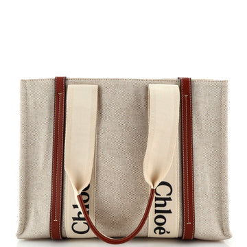 Chloe Woody Tote Canvas with Leather Medium