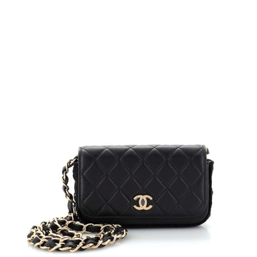 Chanel CC Flap Phone Holder with Chain Quilted Lambskin with Crochet Detail