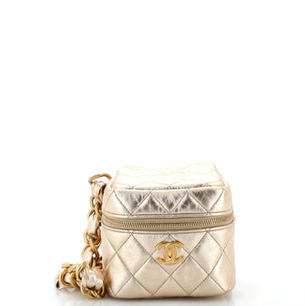 Chanel CC Cube Zip Clutch with Chain Handle Quilted Lambskin