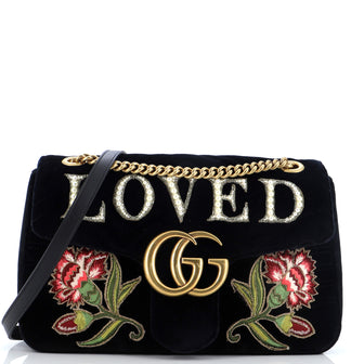 Gucci GG Marmont Flap Bag Embroidered Matelasse Velvet Medium