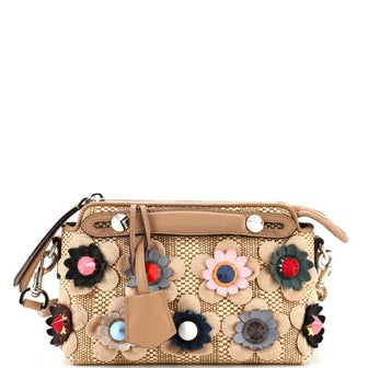 Fendi By The Way Satchel Floral Embellished Raffia Mini