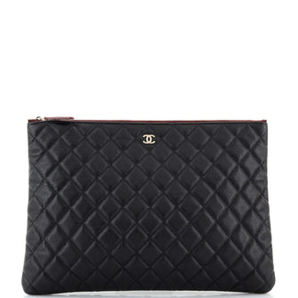 Chanel O Case Clutch Quilted Caviar Large