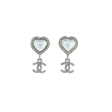 Chanel CC Drop Heart Earrings Resin with Metal and Crystals