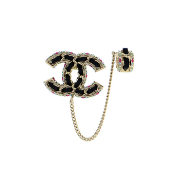 Chanel CC Chain Cuff Single Earring Earrings Metal with Leather and Crystals