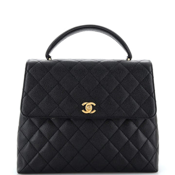 Chanel Vintage Classic Top Handle Flap Bag Quilted Caviar Jumbo