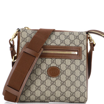 Gucci Interlocking G Patch Zip Messenger Bag GG Coated Canvas Small