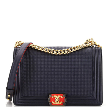 Chanel Boy Flap Bag Cube Embossed Lambskin New Medium