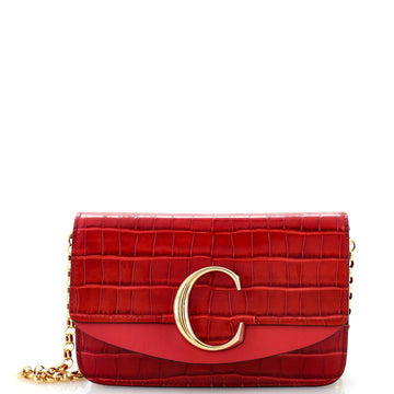Chloe C Chain Clutch Crocodile Embossed Leather