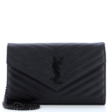 Saint Laurent Classic Monogram Wallet on Chain Matelasse Chevron Leather Medium