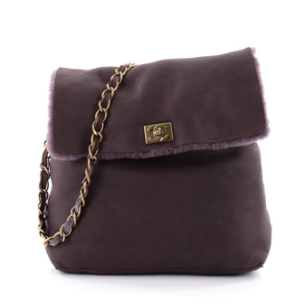 Chanel Vintage CC Chain Shoulder Bag Leather with Fur 2577103