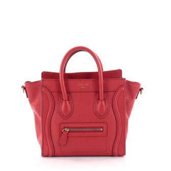 Celine Luggage Handbag Grainy Leather Nano Red 2577402