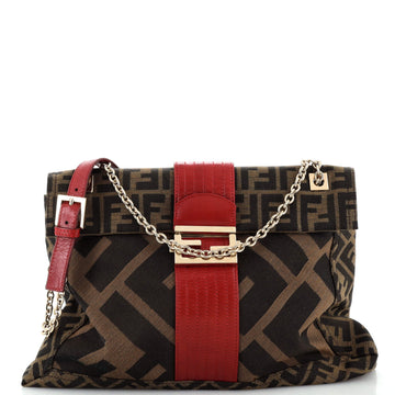 Fendi Chain Flap Shoulder Bag Zucca Canvas Large
