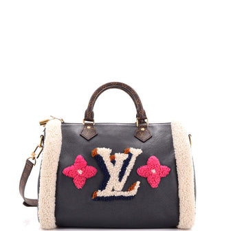 Louis Vuitton Speedy Bandouliere Bag Leather and Monogram Teddy Shearling 30