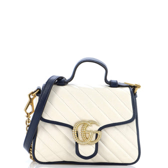 Gucci GG Marmont Top Handle Flap Bag Diagonal Quilted Leather Mini