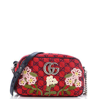 Gucci GG Marmont Shoulder Bag Embroidered Diagonal Quilted GG Canvas Small