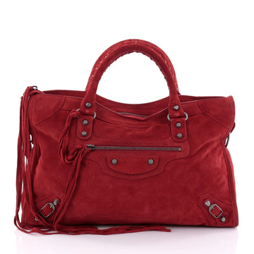 Balenciaga Baby Daim City Classic Handbag Suede Red 2578101