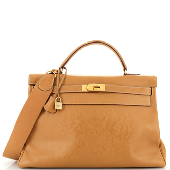Hermes Kelly Handbag Brown Ardennes with Gold Hardware 40