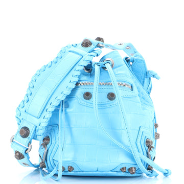 Balenciaga Le Cagole Giant Studs Bucket Bag Crocodile Embossed Leather XS