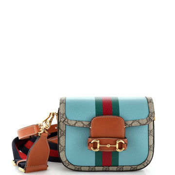 Gucci Horsebit 1955 Shoulder Bag Leather with GG Coated Canvas Mini