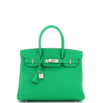 Hermes Birkin Handbag Green Epsom with Palladium Hardware 30