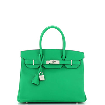 Hermes Birkin Handbag Green Epsom with Palladium Hardware 30