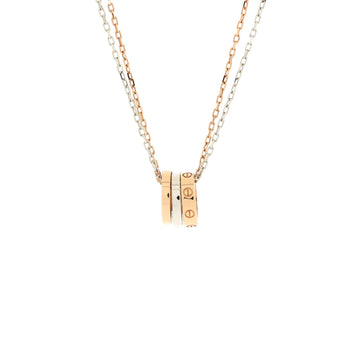 Cartier Love 3 Ring Pendant Necklace 18K Rose Gold and 18K White Gold with 6 Diamonds