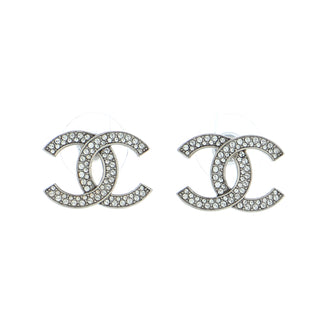 Chanel CC Stud Earrings Metal with Crystals
