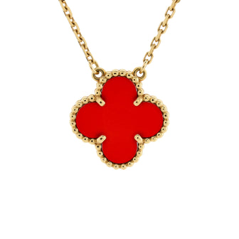 Van Cleef & Arpels Vintage Alhambra Pendant Necklace 18K Yellow Gold and Carnelian