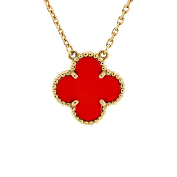Van Cleef & Arpels Vintage Alhambra Pendant Necklace 18K Yellow Gold and Carnelian
