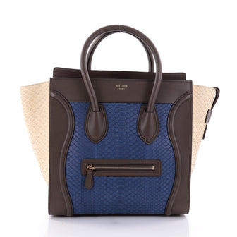 Celine Tricolor Luggage Handbag Python and Leather Mini Blue 2580101