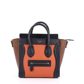 Celine Tricolor Luggage Handbag Leather Nano Orange 2580403