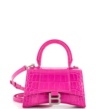 Balenciaga Hourglass Top Handle Bag Crocodile Embossed Leather XS