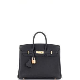 Hermes Birkin Handbag Black Togo with Rose Gold Hardware 25