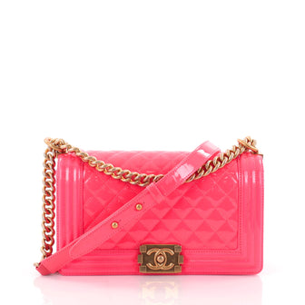 Chanel Boy Flap Bag Quilted Patent Old Medium Pink 2581401