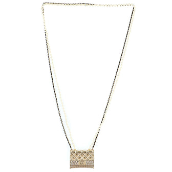 Chanel Flap Bag Pendant Long Necklace Quilted Metal with Lambskin and Faux Pearls
