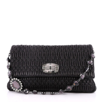 Miu Miu Crystal Clutch Matelasse Leather Large Black 2581801