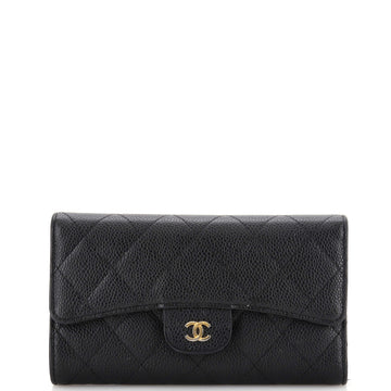Chanel Trifold Classic Flap Wallet Quilted Caviar Long