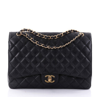 Chanel Classic Double Flap Bag Quilted Caviar Maxi Black 2582303