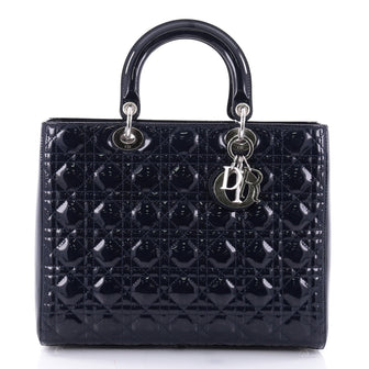 Christian Dior Lady Dior Handbag Cannage Quilt Patent Large Blue 2582308