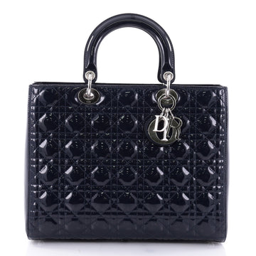 Christian Dior Lady Dior Handbag Cannage Quilt Patent Large Blue 2582308