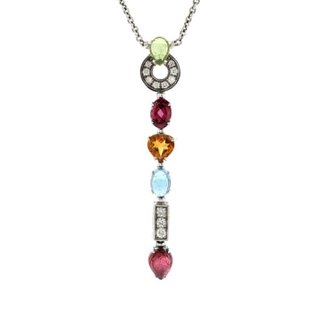 Bvlgari Allegra Drop Pendant Necklace 18K White Gold with Diamonds, Citrine, Peridot, Blue Topaz, Tourmaline and Garnet