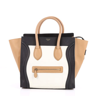 Celine Tricolor Luggage Handbag Leather Mini White 2582901