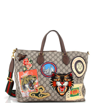 Gucci Courrier Convertible Soft Open Tote GG Coated Canvas with Applique Large
