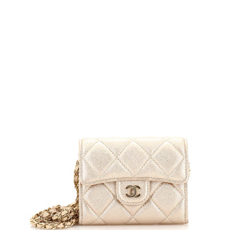 Chanel Classic Flap Card Holder on Chain Quilted Iridescent Lambskin Mini
