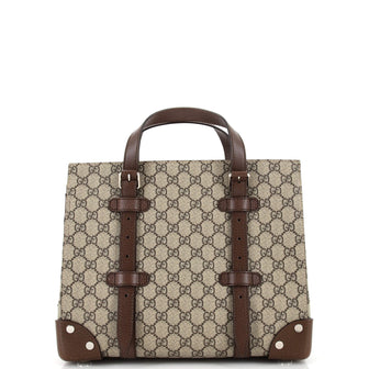 Gucci Buckle Travel Tote GG Coated Canvas with Leather Medium