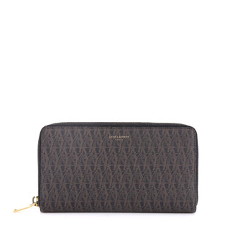 Saint Laurent Zip Around Wallet Coated Monogram Canvas Brown 2584201