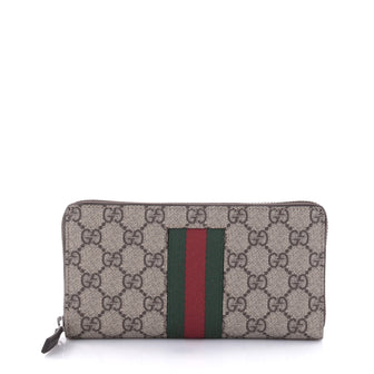 Gucci Web Zip Around Wallet GG Coated Canvas Brown 2584506